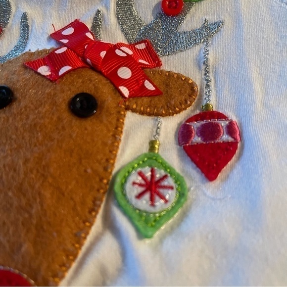 Mudpie two piece Reindeer appliqué Christmas shirt polka dot pants size 9-12 - Picture 4 of 12